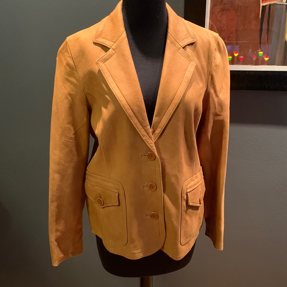 The Territory Ahead tan paisley lined leather blazer/jacket, medium